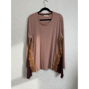 LOGO Lounge By Lori Goldstein Size XL Knit Top With Godets and Contrast Lace J29